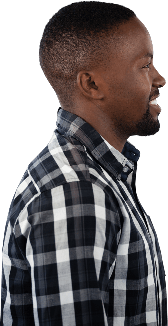 Smiling African American Man in Checked Shirt Transparent Background