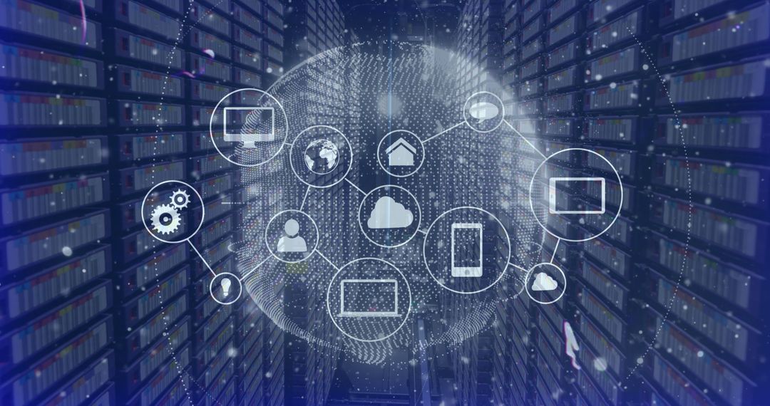Digital Network and Global Connectivity in Modern Server Room