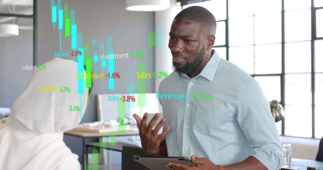 Professional Analyzing Holographic Data with Tablet in Modern Office