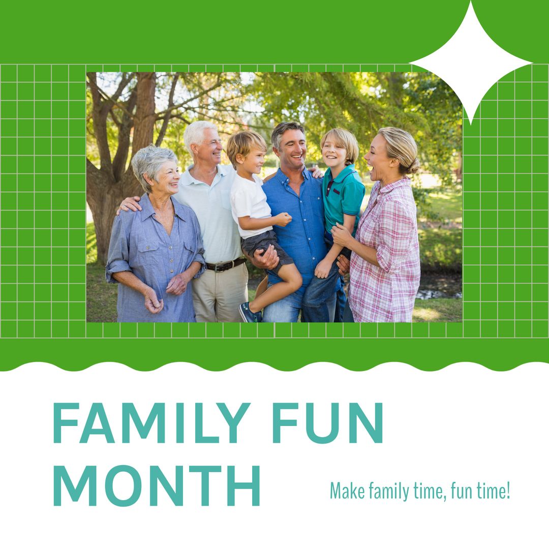 Happy Multi-Generation Family Celebrating Family Fun Month in Park