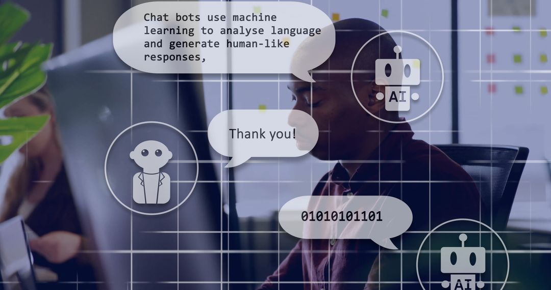 AI Technology in Modern Office Setting with Chatbots