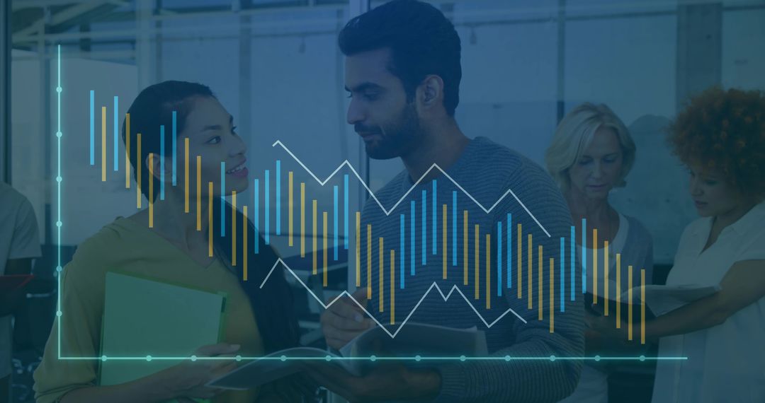 Diverse Team Discussing Business Data in Modern Office Environment