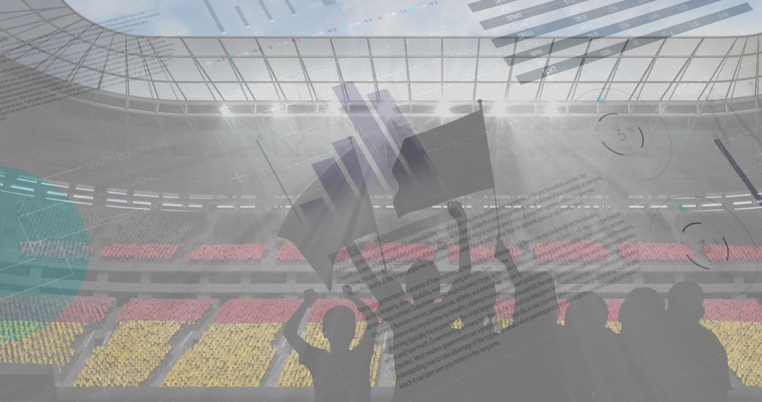 Sports fans silhouette with dynamic data overlay in stadium