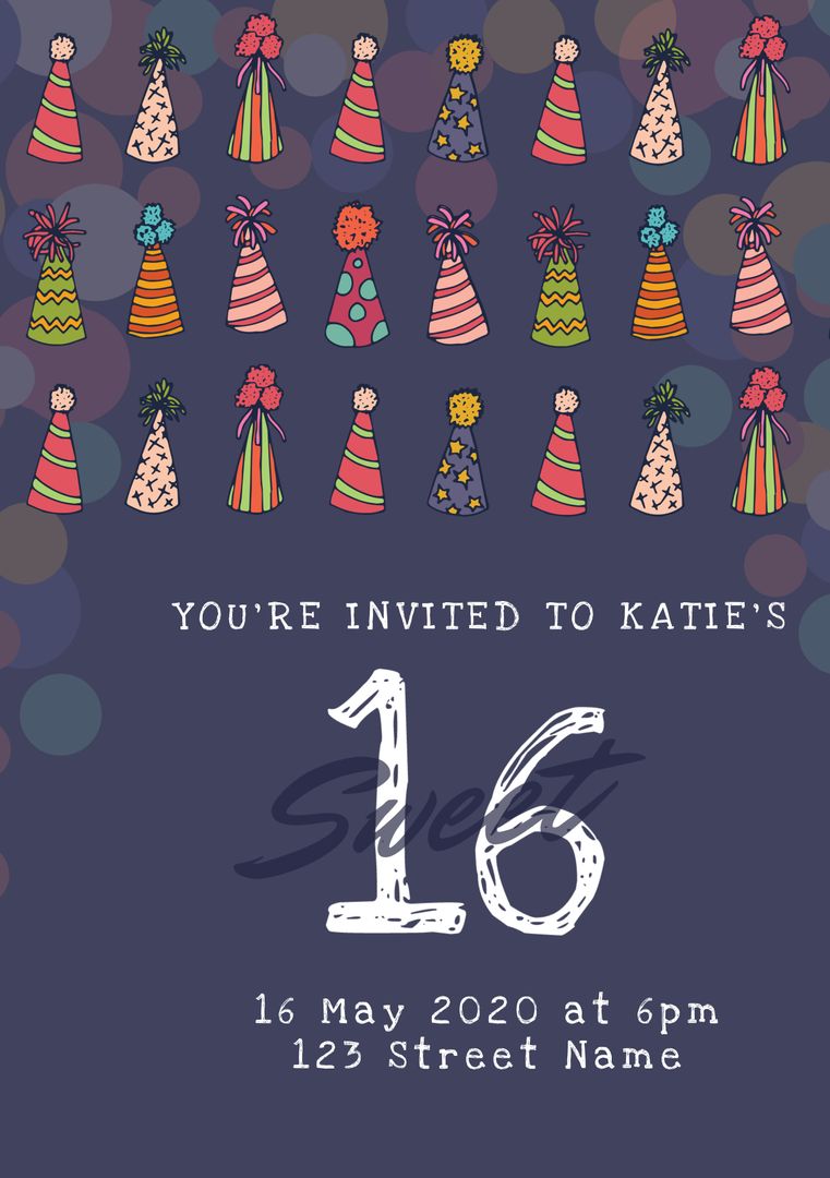 Sweet Sixteen Celebration Invitation with Colorful Party Hats - Download Free Stock Templates Pikwizard.com