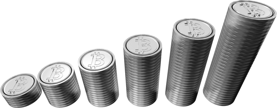 Increasing Row of Bitcoin Coins on Transparent Background with Digital Graphics