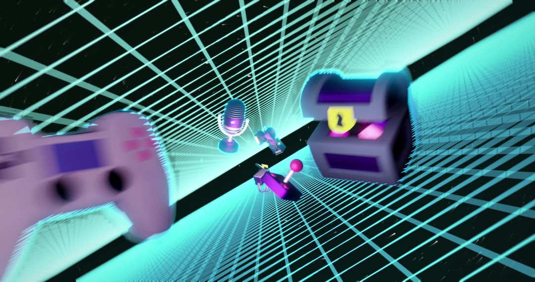 Futuristic Gaming Elements with Digital Grid Effect