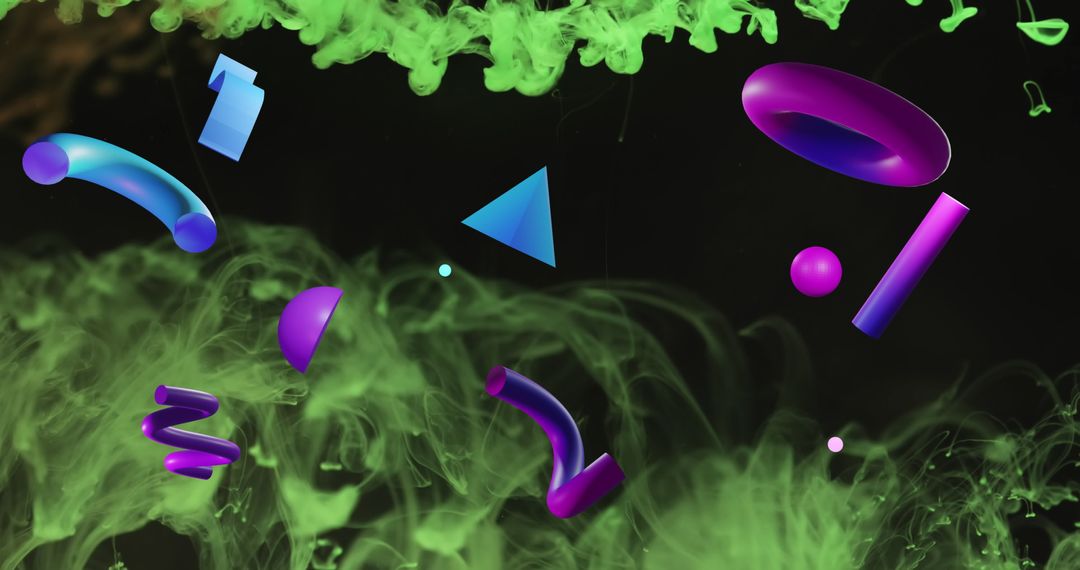 Abstract Floating Shapes with Vibrant Smoke Background
