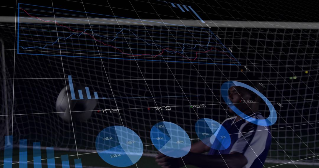 Goalkeeper Diving with Data Analytics Overlay in Soccer Stadium