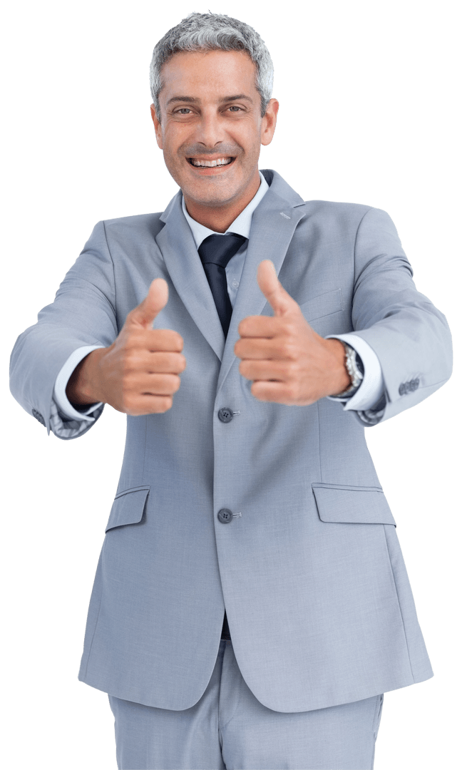 Smiling Businessman Giving Thumbs Up on Transparent Background