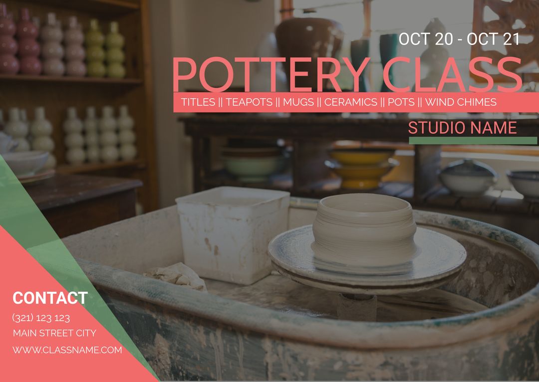 Pottery Workshop Advertisement Featuring White Clay Ceramic Creation - Download Free Stock Templates Pikwizard.com