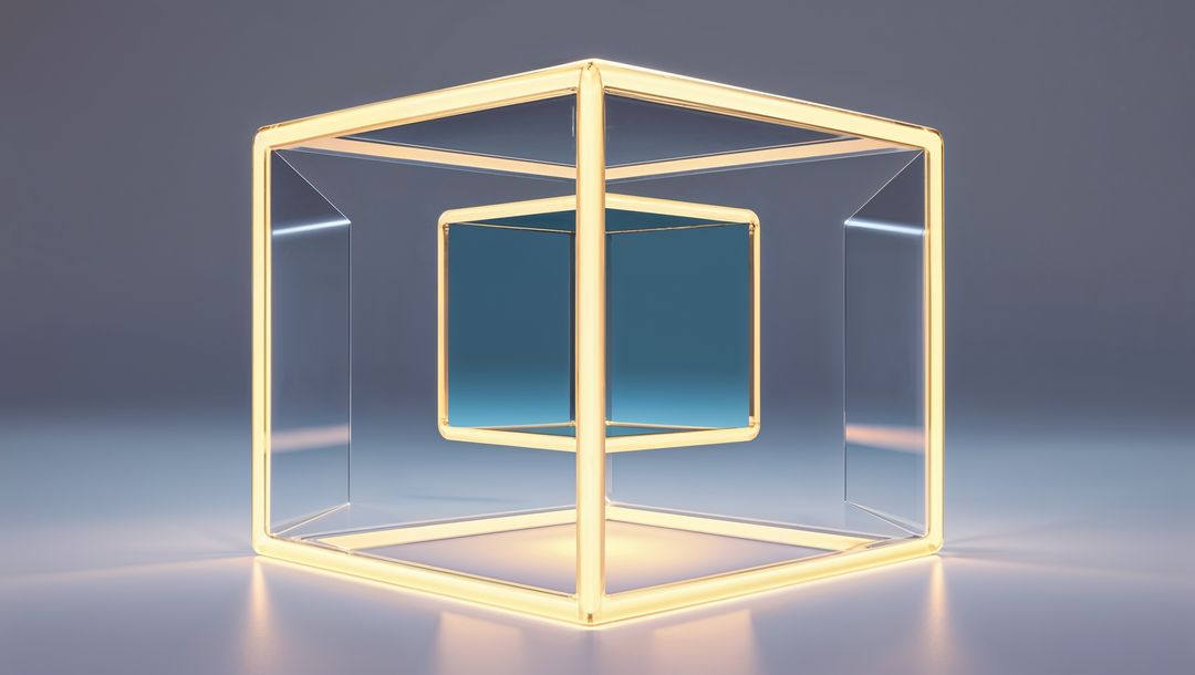 Futuristic Neon-Lit Cube in Minimalist Studio Setting