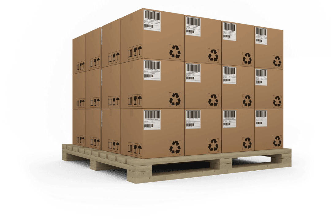 Stack of Cardboard Boxes on Transparent Wooden Pallet