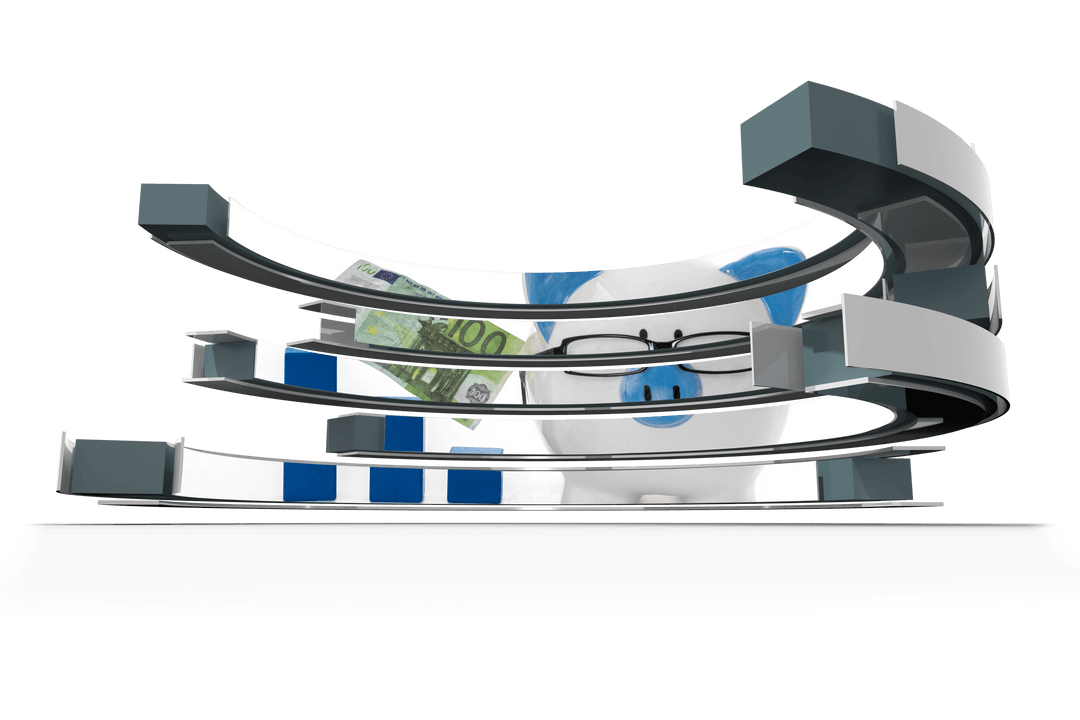 Transparent Piggy Bank with Euro Note on Abstract Screen Design