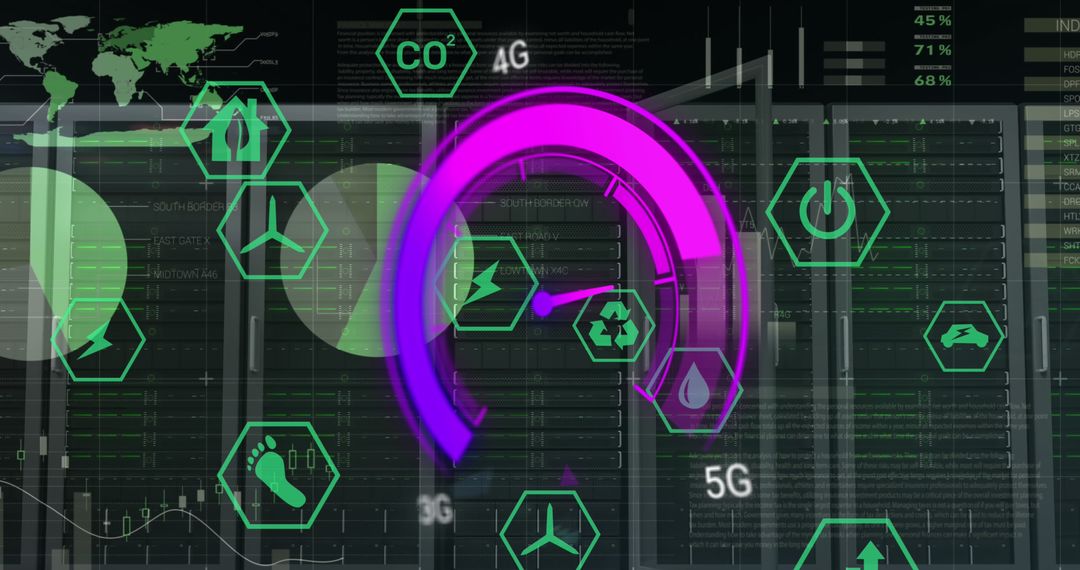 High-Tech Data Processing Overlay with Speedometer