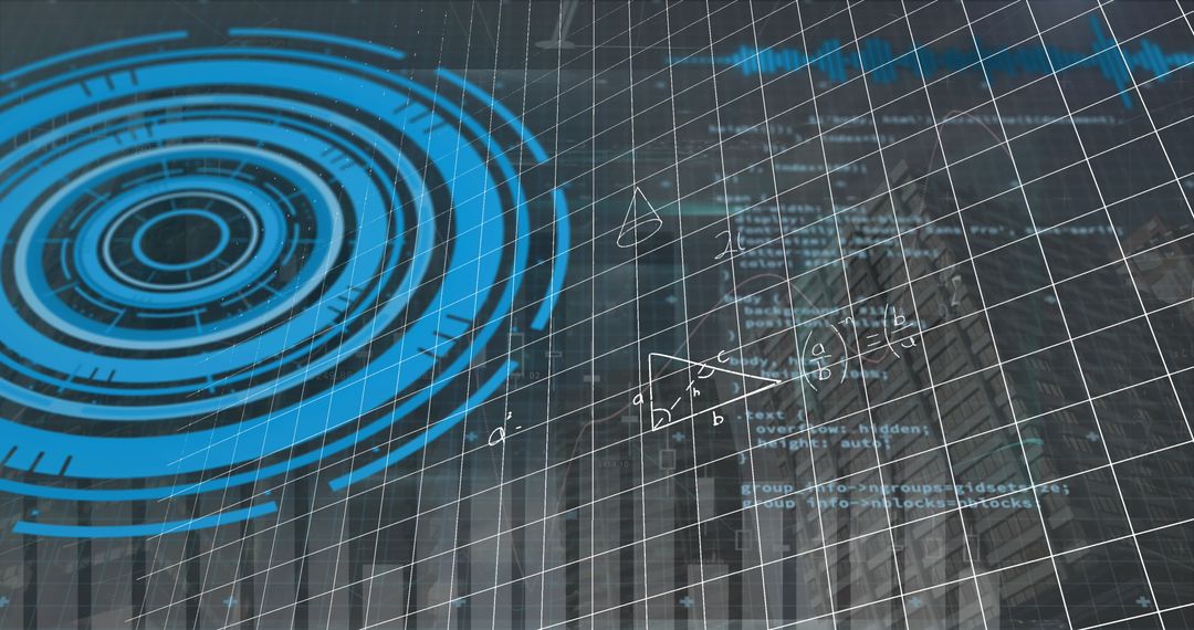 Abstract Futuristic Grid with Glowing Data Interface