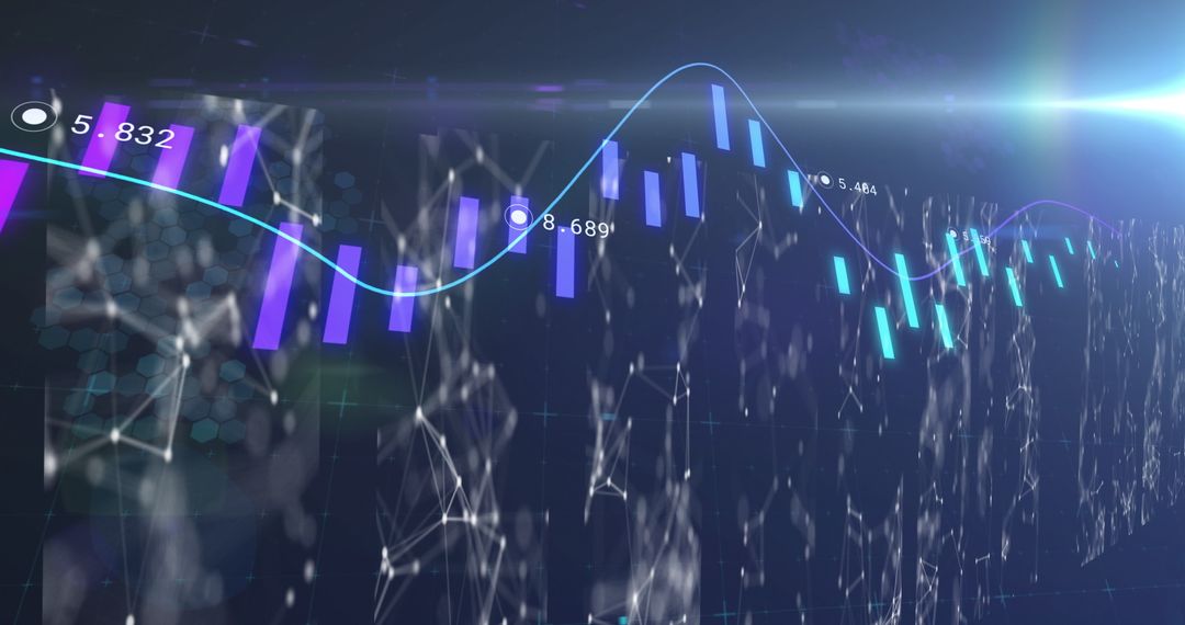 Digital Data Trends and Analytics Visualization with Bright Highlighted Points