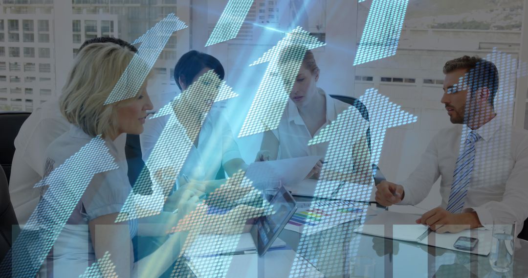 Dynamic Business Meeting with Digital Finance Growth Concept