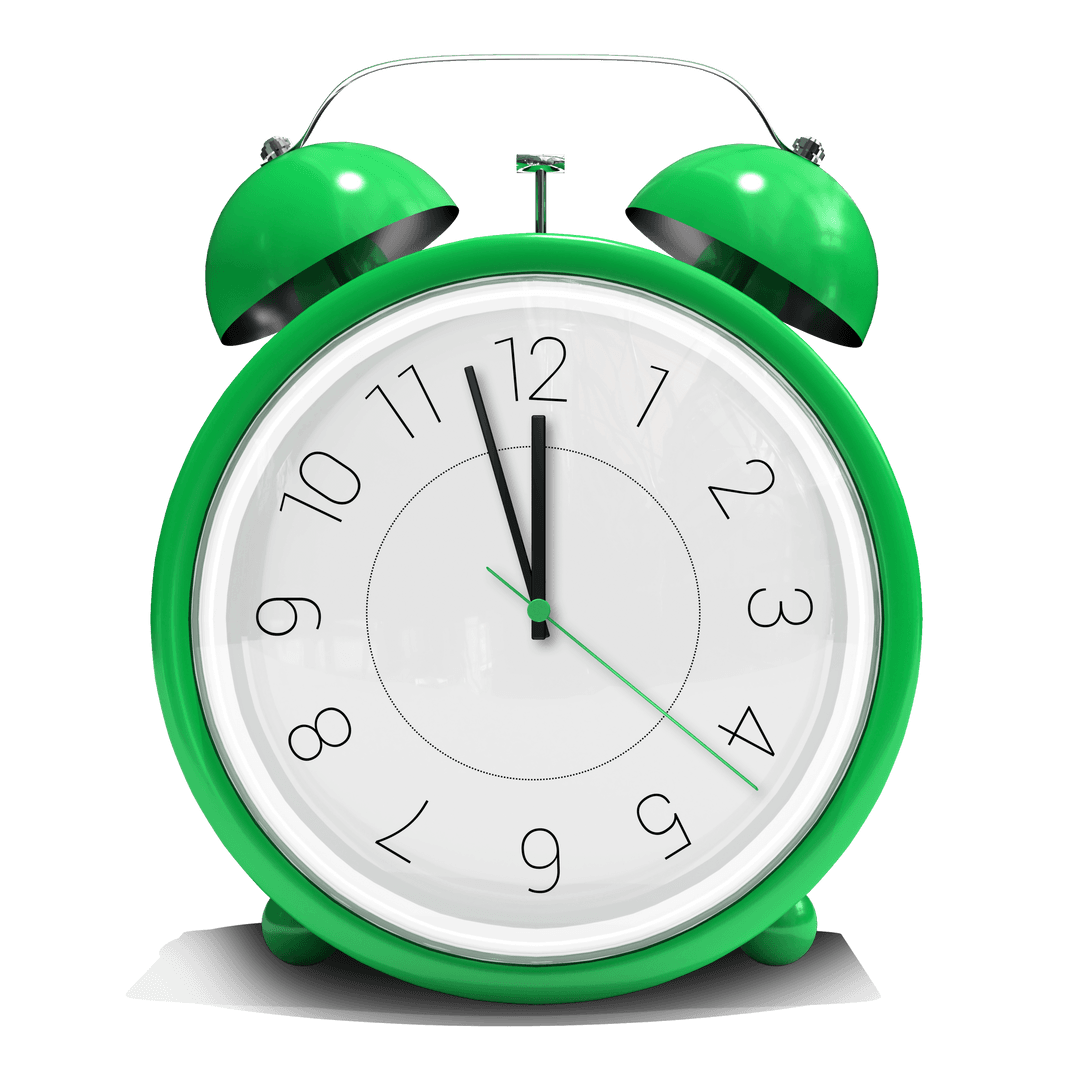 Classic Twin Bell Green Alarm Clock on Transparent Background