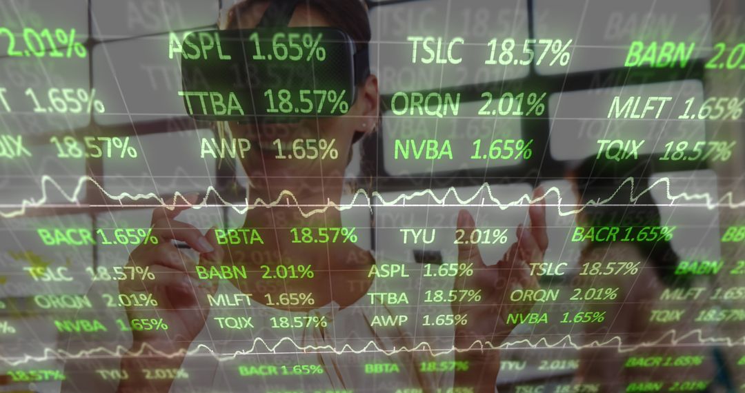 Businesswoman Analyzing Financial Data Through VR Technology
