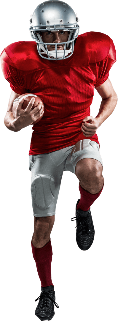Transparent American Football Player in Red Jersey Running Forward