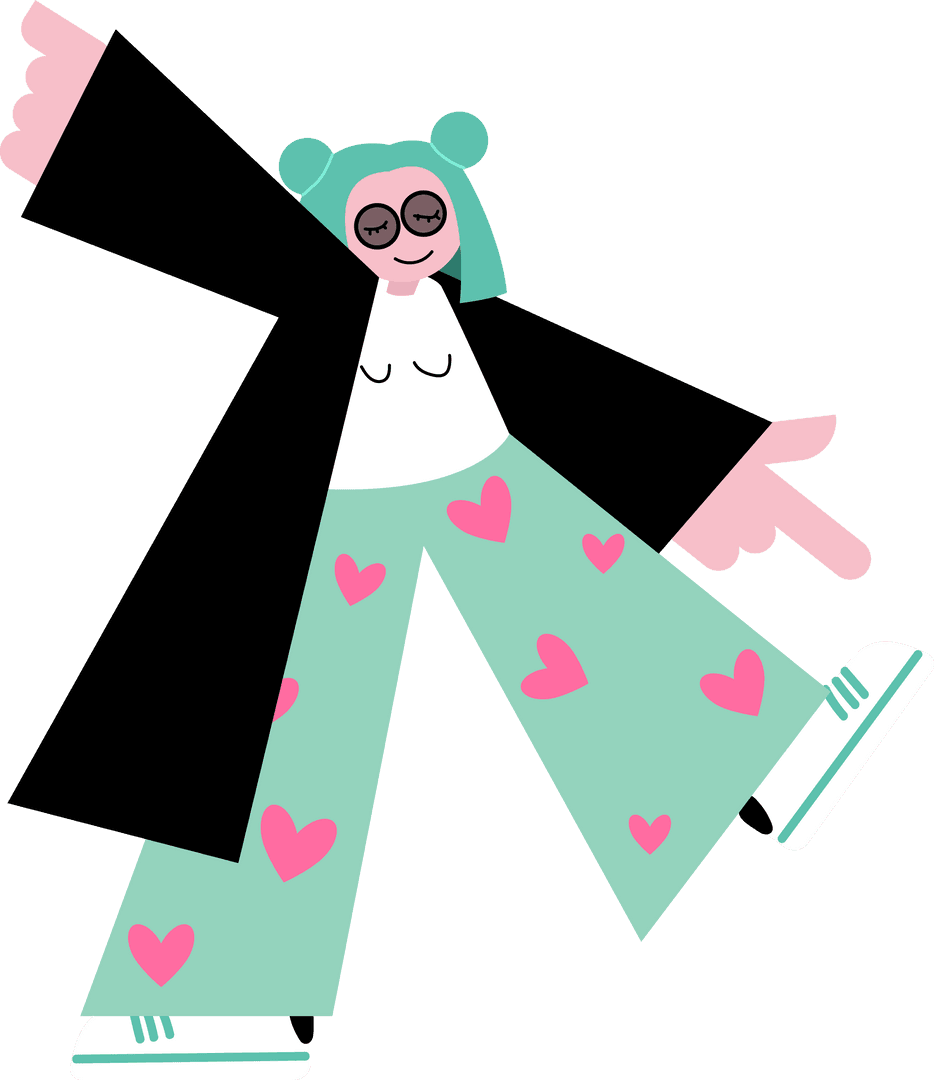 Playful Cartoon Figure Dancing with Heart Pants on Transparent Background
