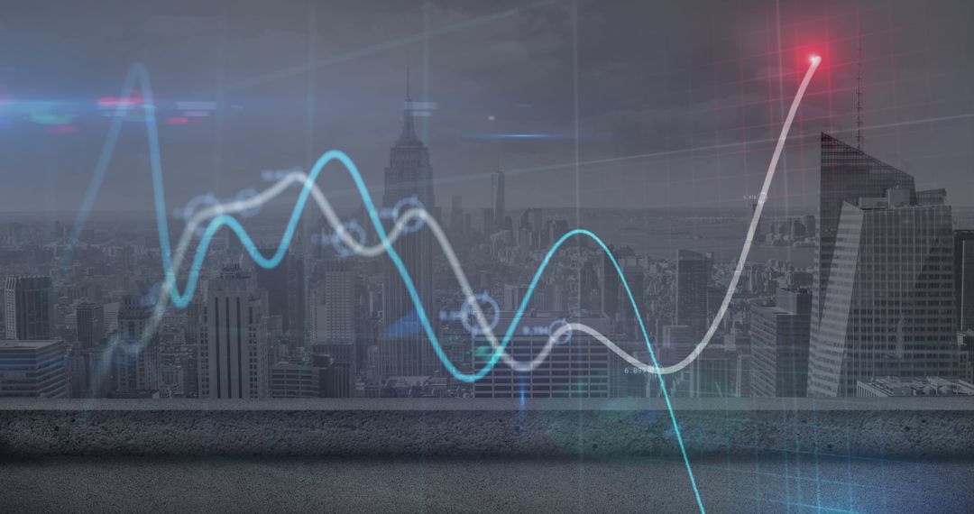 Financial Growth Curve Over City Skyline Displaying Business Trends
