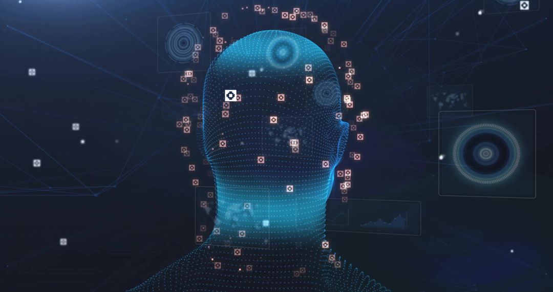 Digital Wireframe Head with Data Visualization