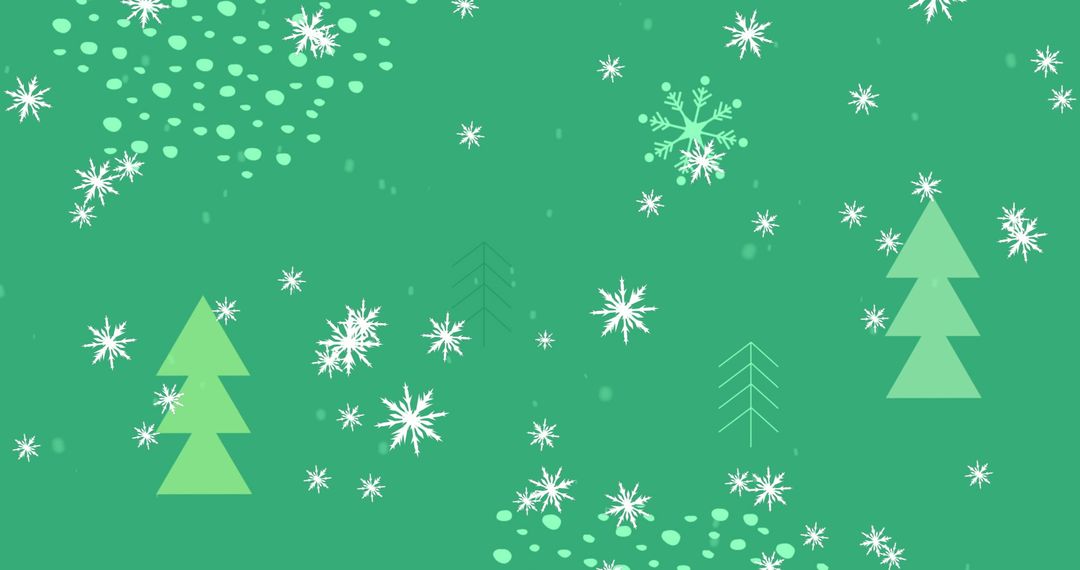 Winter Wonderland with Snowflakes and Pine Trees on Green