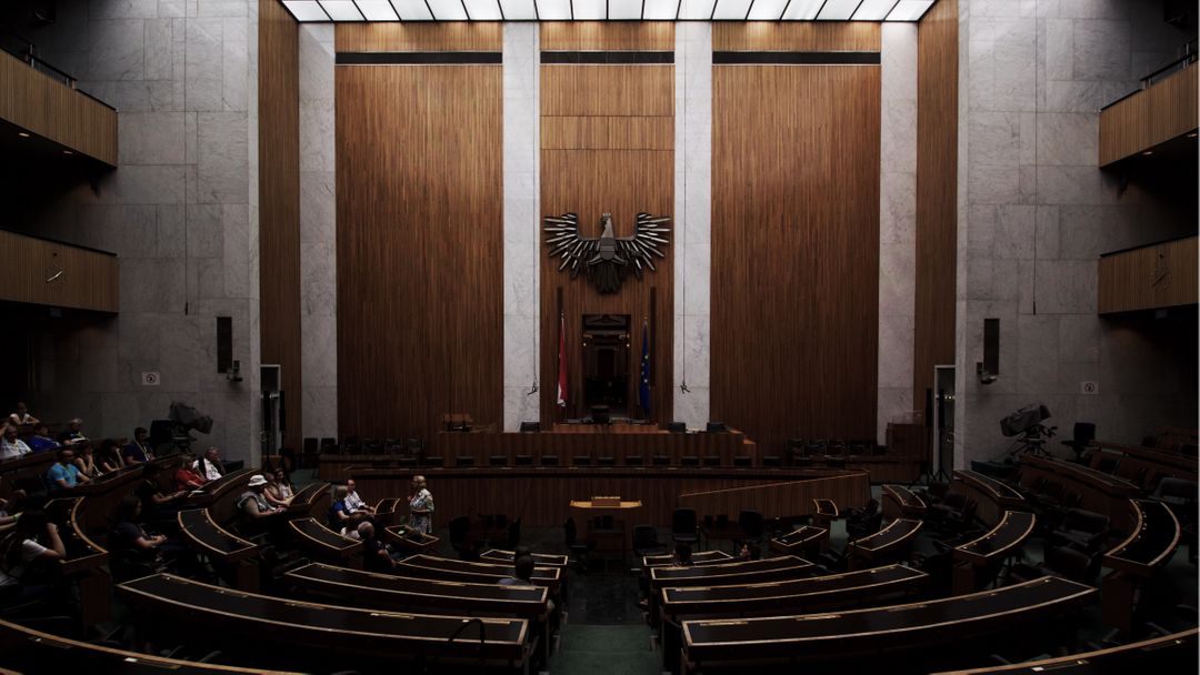 Empty Government Assembly Hall With Eagle Emblem - Free Images, Stock Photos and Pictures on Pikwizard.com