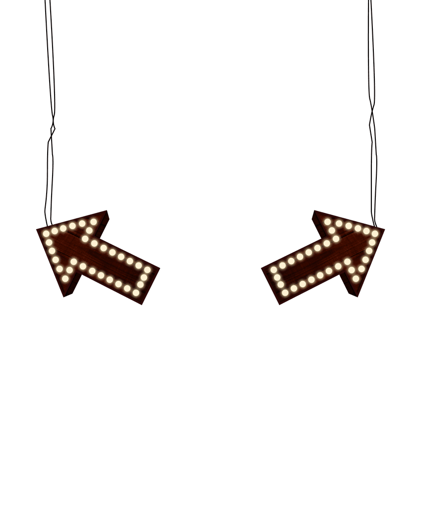 Retro Double-Sided Arrow with Illuminated Bulbs on Transparent Background