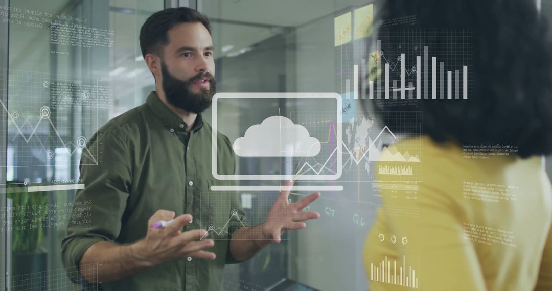 Colleagues Discussing Financial Data with Virtual Interface