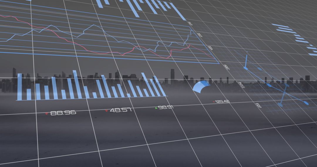 Digital Data Graphs Over Futuristic Cityscape Concept