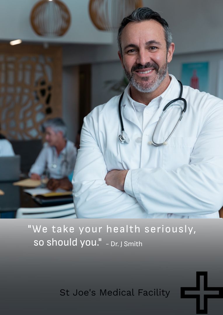 Confident Caucasian Male Doctor Posing in Modern Medical Facility - Download Free Stock Templates Pikwizard.com