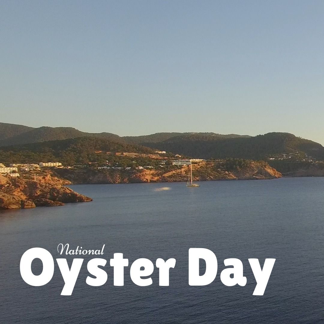 Digital composite of national oyster day text and scenic view of sea and mountains against clear sky - Download Free Stock Templates Pikwizard.com