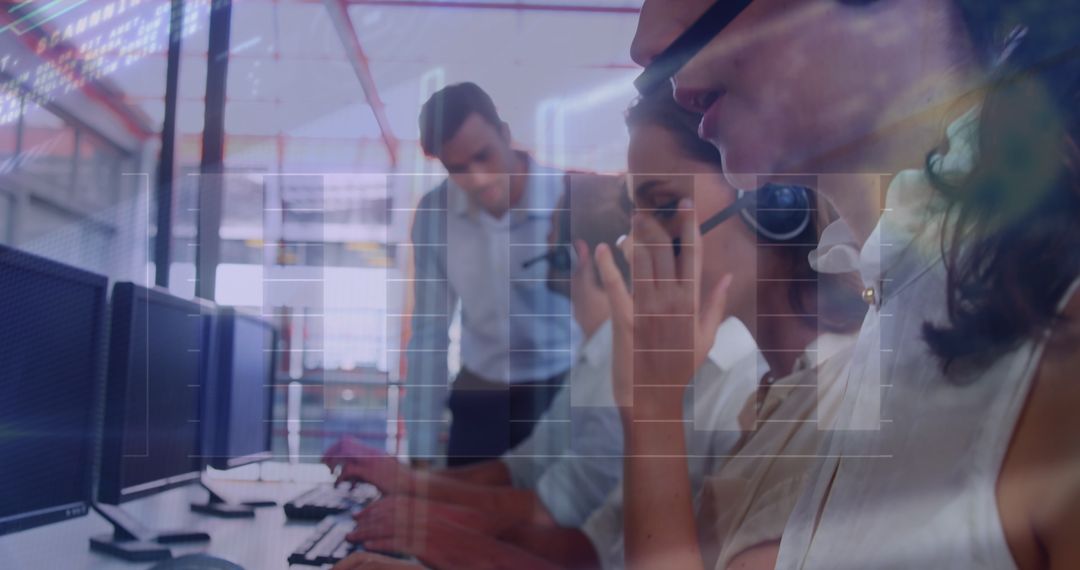 Diverse Call Center Team Analyzing Financial Data