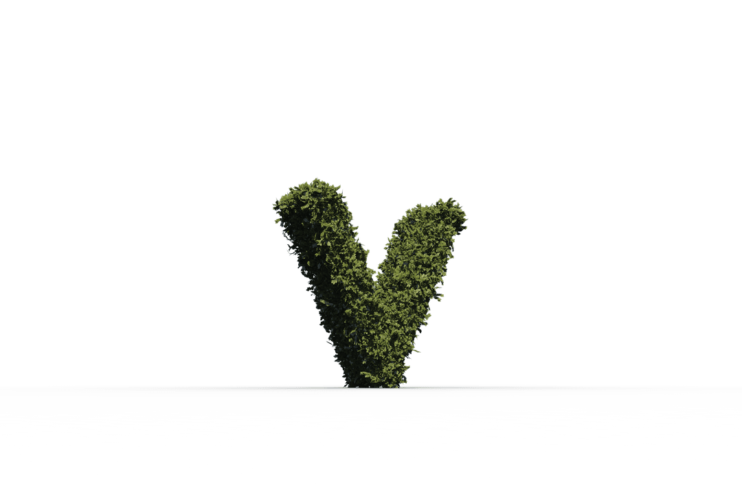 3D Grass Letter V on Transparent Background Illustration