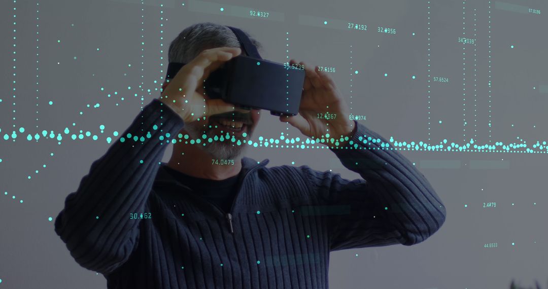 Man Using VR Headset Experiencing Digital Data Overlay