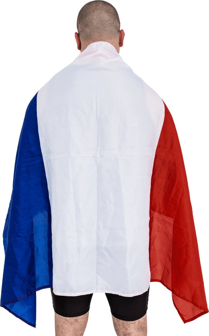 Rear View of Transparent Netherlands Flag Wrapping Man