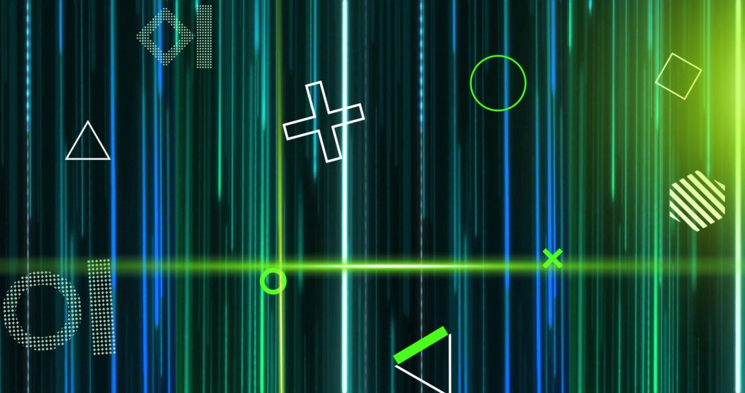 Futuristic Digital Interface with 3D Shapes and Neon Beams