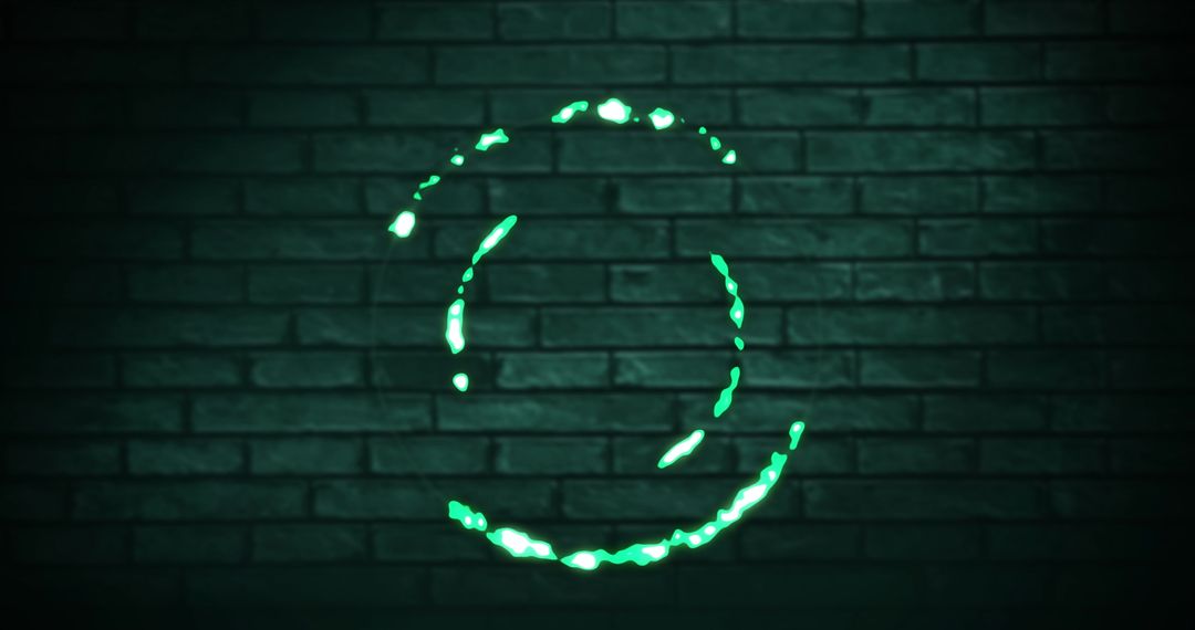 Neon Circle on Digital Green Brick Wall Interface