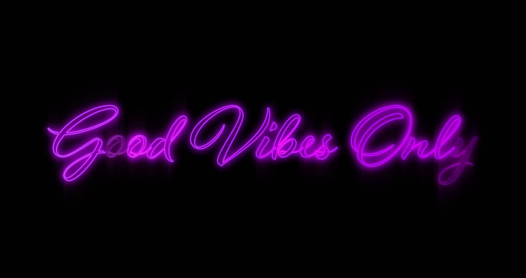 Neon Good Vibes Only Sign Glowing Brightly in Darkness