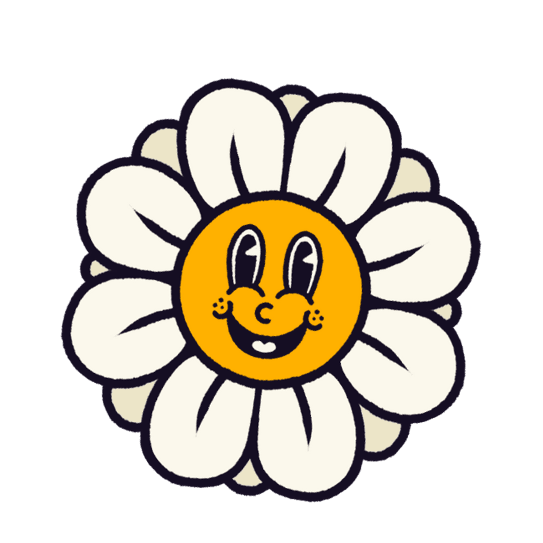 Smiling Cartoon Daisy with Freckles on Transparent Background