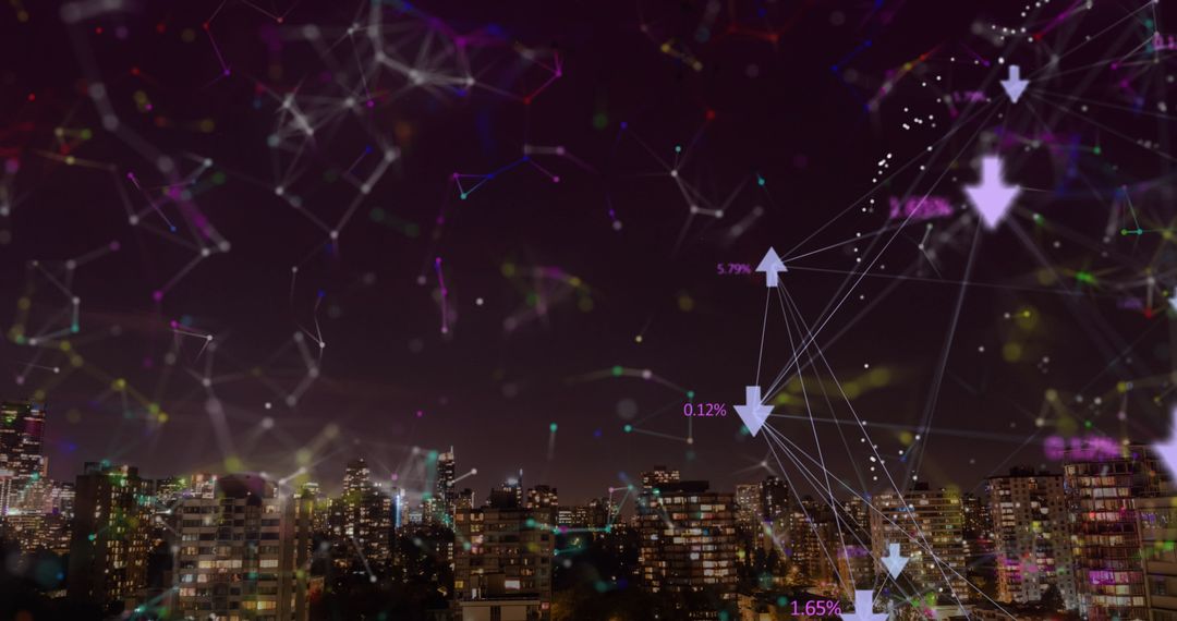 Digital Network Connections illuminate Urban Cityscape
