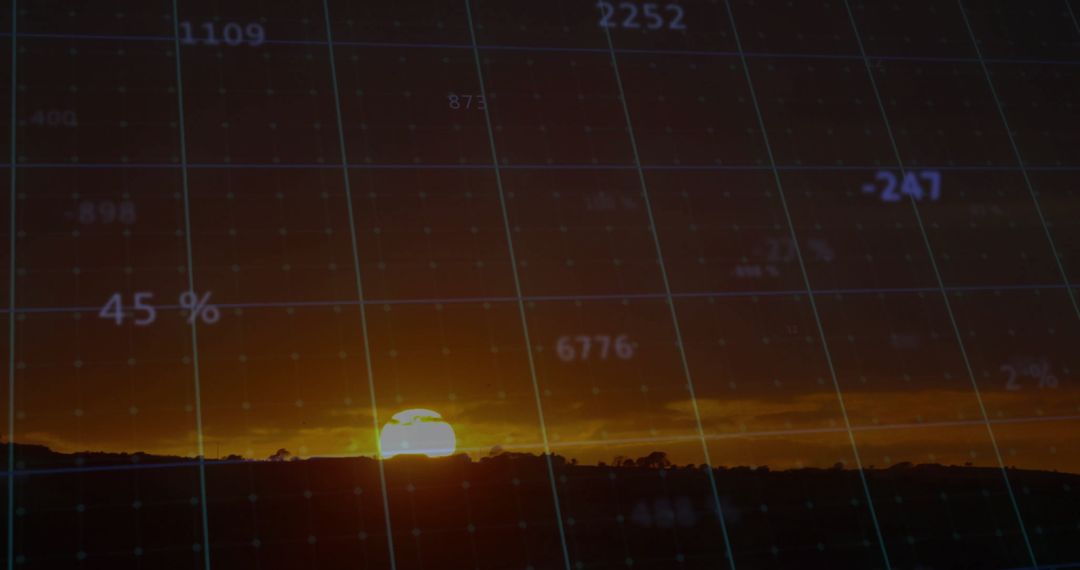 Sunrise Over Hills with Data Analytics Overlay Concept