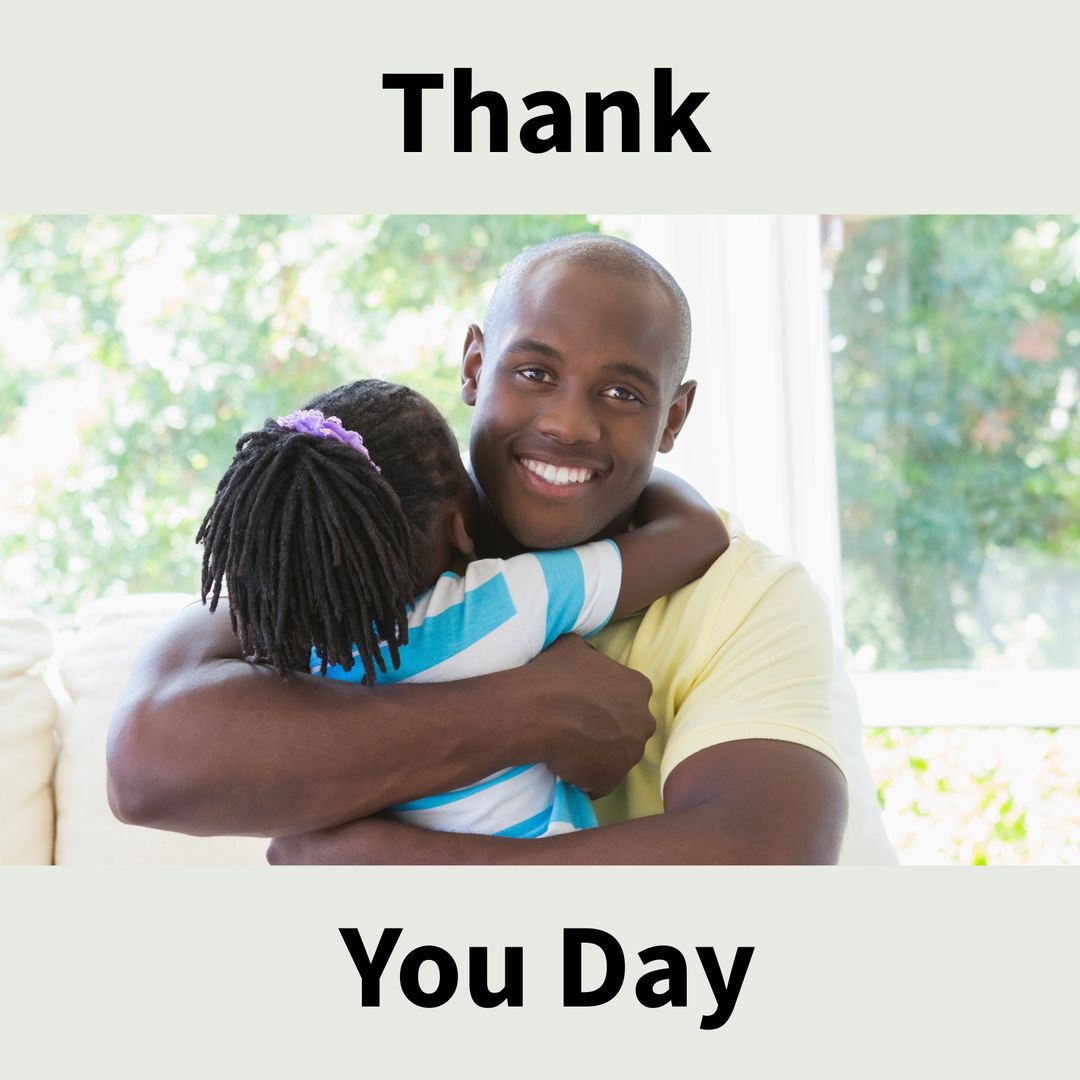 Composition of thank you day text over happy african american father ...