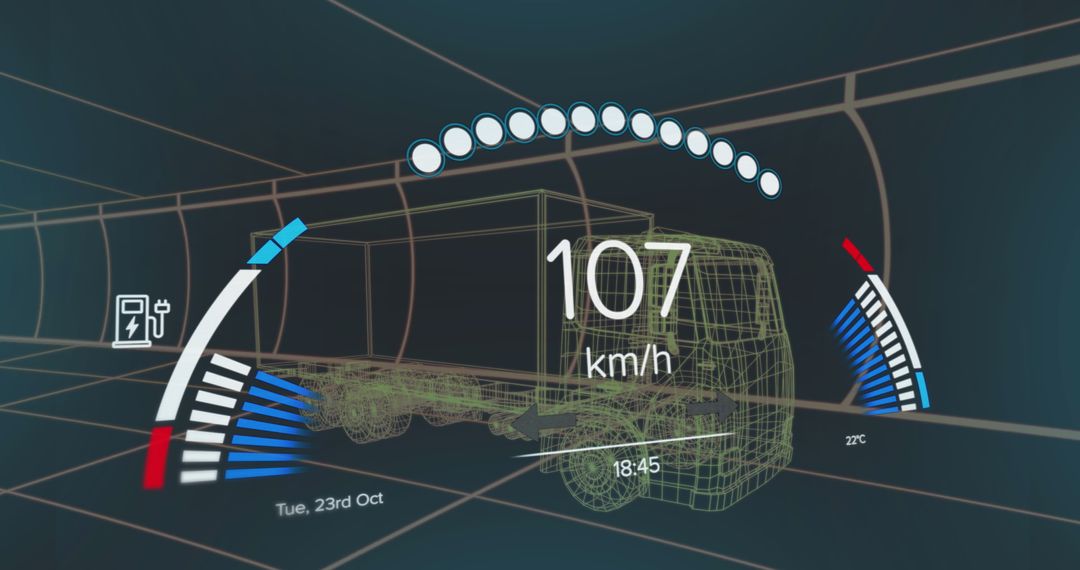 Futuristic Digital Dashboard with Truck Speed and Battery Display