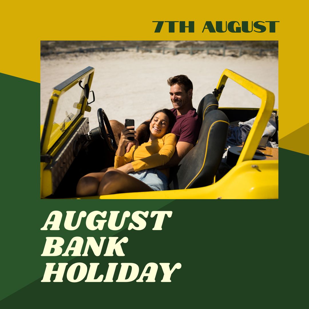 Couple Relaxing in Yellow Convertible on Beach for Staycation