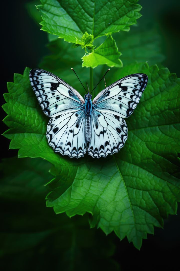 White and Black Butterfly Resting on Green Leaves - Free Images, Stock Photos and Pictures on Pikwizard.com