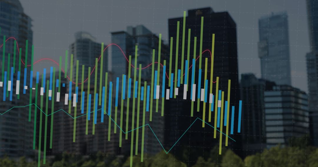 Cityscape with Dynamic Financial Data Virtual Visualization