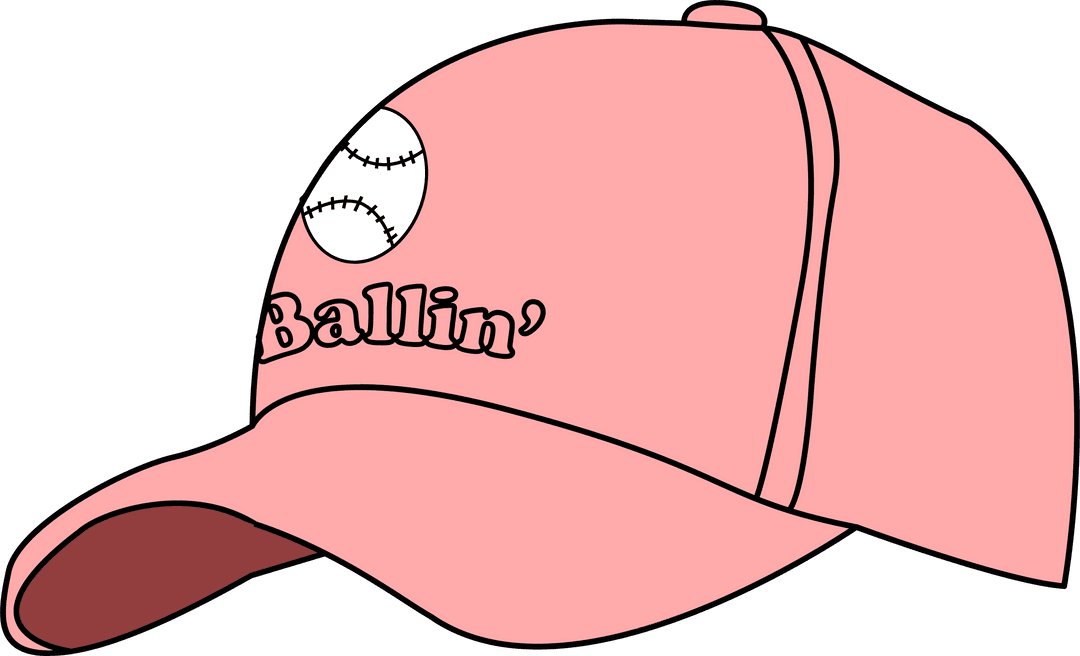 Pink Baseball Cap with Ballin' Text Baseball Graphic on Transparent Background